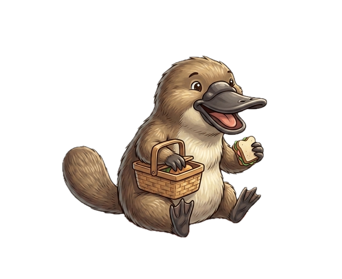 Otto with a picnic basket and sandwich