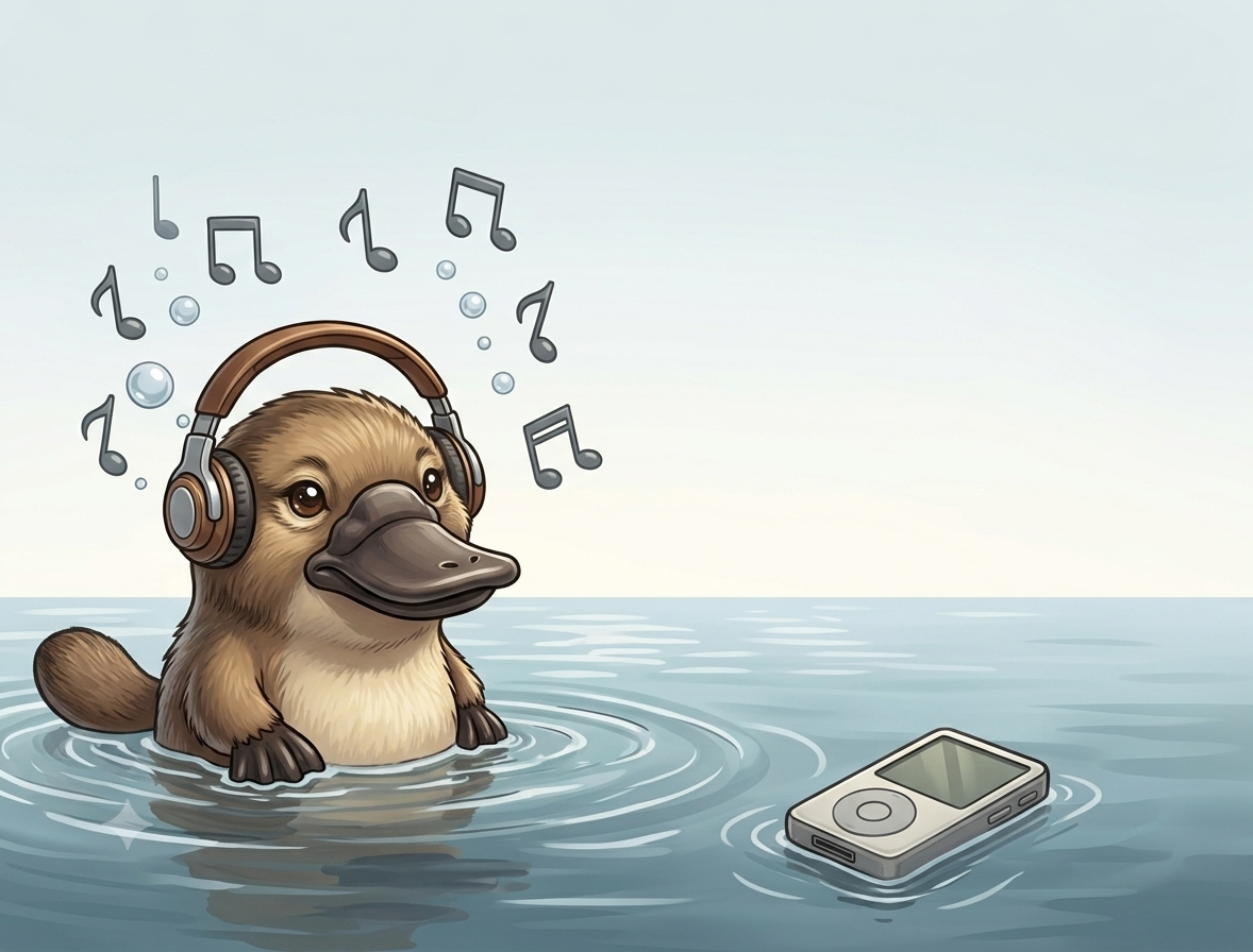 Otto the platypus, relaxed, listening in